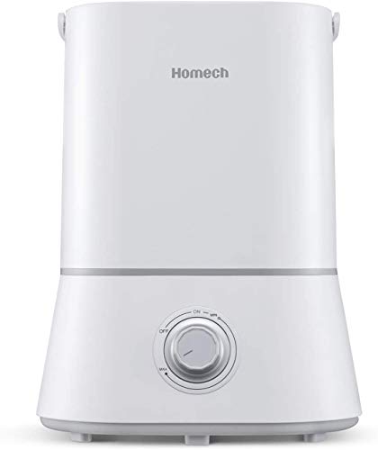 Homech Quiet Ultrasonic Humidifier,Cool Mist Humidifiers for Bedroom Home Baby (4L/1.06 Gallon) 12-60 Hours,Easy to Clean, 360° Nozzle,Waterless Tank Removal Auto Shut-Off (White)