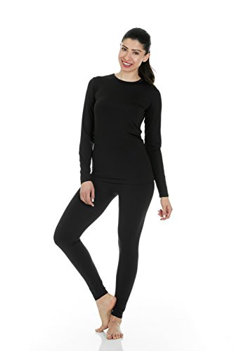 Thermajane Women's Ultra Soft Thermal Underwear Long Johns Set with Fleece Lined (2X-Large, Black)