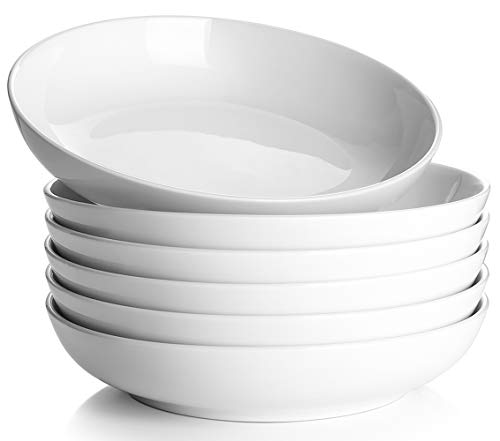 Y YHY Pasta Bowls 30oz, Large Salad Serving Bowls, White Soup Bowls, Porcelain Pasta Plates and Bowls Sets, Microwave Dishwasher Safe, Set of 6
