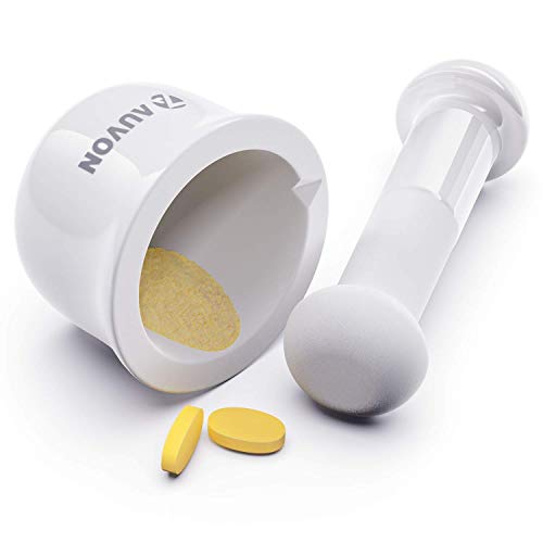 AUVON Mini Pill Crusher (Easy to Clean, Easy to Use), 2nd Gen Porcelain Mortar & Pestle Pill Grinder Explicitly Designed for Crushing Pills, Medicine, and Medications (Patent Registered)