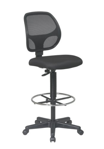 Office Star Deluxe Mesh Back Drafting Chair with 18.5' Diameter Adjustable Footring, Black Fabric Seat