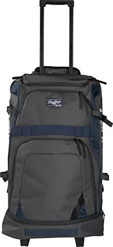 Rawlings R1801 Wheeled Baseball/Softball Catcher's Protective Gear Backpack with Extendable Handle, Navy