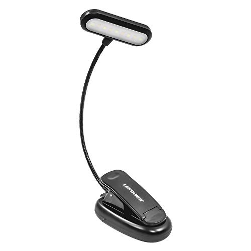 LEPOWER 9 LED Book Light Clip on Reading Light, Portable Music Stand Light, Lightweight Clip Light, Eye Caring 3 Color x 3 Brightness, USB& Battery Operated, Perfect for Bookworms & Kids