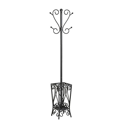 Southern Enterprises Metal Scrolled Coat Rack and Umbrella Stand 69'Tall in Black Finish