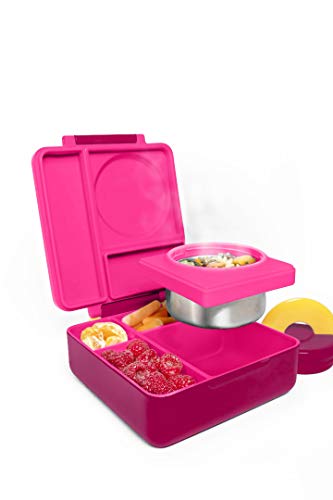 OmieBox Bento Box for Kids - Insulated Bento Lunch Box with Leak Proof Thermos Food Jar - 3 Compartments, Two Temperature Zones - (Pink Berry) (Single)