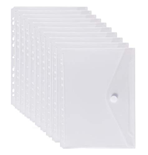 LaOficina 11 Holes Clear Poly Envelope Binders Pocket Insert with Hook and Loop Closure Letter Size 10 Packs