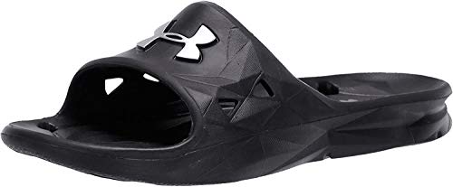 UNDER ARMOUR Men's Locker III Slide Sandal, Black (001)/Metallic Silver, 10