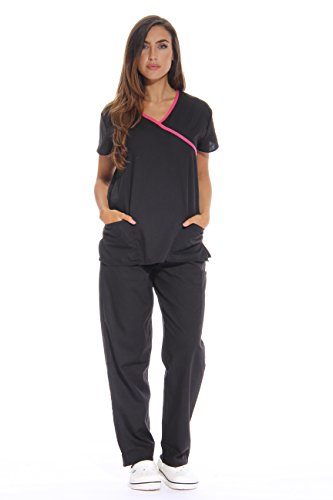 Just Love 11130W Women's Scrub Sets/Medical Scrubs/Nursing Scrubs - Medium, Black,Pink trim