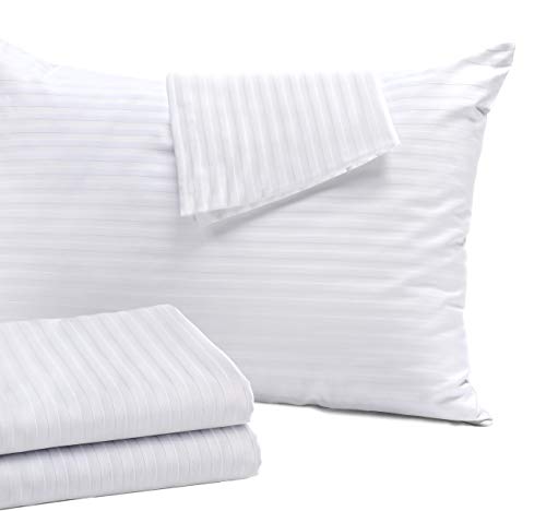 Niagara Sleep Solution 4 Pack Pillow Protectors Standard 20x26 Inches Hypoallergenic Cotton Sateen Tight Weave 3-4 Micron Pore Size High Thread Count 400 Style Zippered White Hotel Quality Non Noisy
