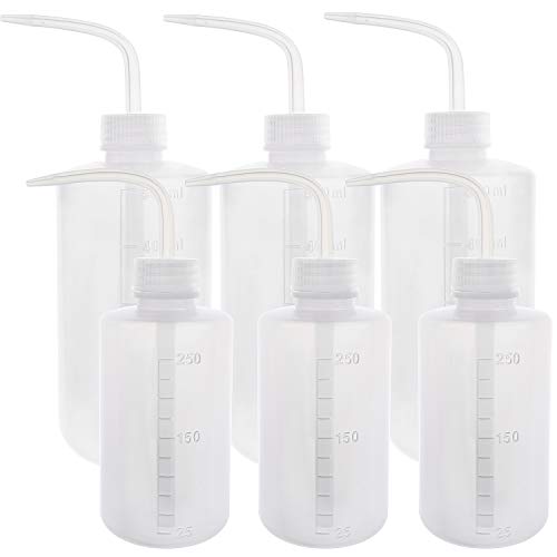 SUPERLELE 6pcs LDPE 250ml+500ml Safety Wash Bottle, Plastic Squeeze Bottle Medical Label Tattoo Wash Bottle, Each Size 3