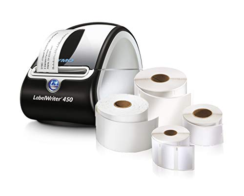 DYMO LabelWriter 450 Super Bundle - FREE Label Printer with 4 rolls of Shipping, File Folder and Multi-Purpose Labels (1957331),Black/Silver