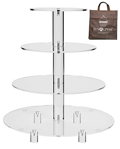 Jusalpha Large 4 Tier Acrylic Glass Round Cake Stand-cupcake Stand- Dessert Stand-Tea Party Serving Platter-Candy Bar Party Décor, With Rod Feet (4RF)