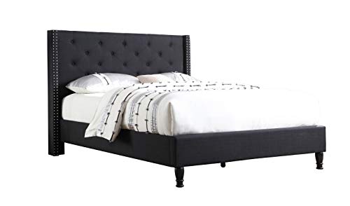 Home Life Premiere Classics Cloth Black Linen 51' Tall Headboard Platform Bed with Slats Queen - Complete Bed 5 Year Warranty Included 007