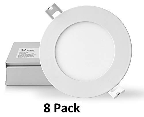 QPLUS 10W 4 Inch Slim LED Recessed Ceiling Light 750LM Dimmable Airtight Downlight with Remote Driver/Junction Box, Energy Star + ETL Listed (5000K Day Light, 8 Pack)