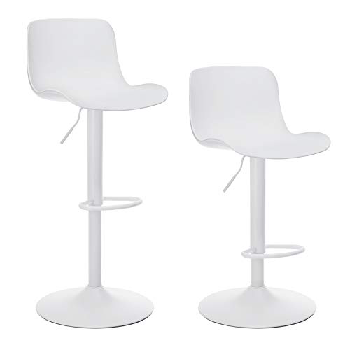 VITESSE Adjustable Bar Stools Set of 2，Swivel Counter Height PP Bar stools with Back and footrest for Dining Room and Kitchen (White)