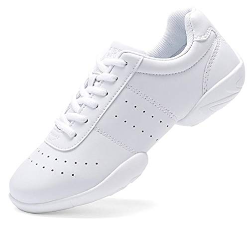DADAWEN Adult & Youth White Cheerleading Shoes Sport Training Tennis Sneakers Competition Cheer Shoes White US Size 8/EU Size 40