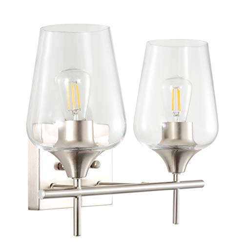 CO-Z 2-Light Vanity Lights for Bathroom Brushed Nickel, Modern Bathroom Lighting Fixture Over Mirror Wall Lamp with Clear Glass Shade, Wall Sconce for Bathroom, Vanity Table, Mirror Cabinets, Bedroom