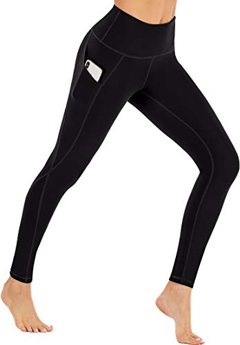 Ewedoos Leggings with Pockets for Women High Waisted Yoga Pants with Pockets Workout Leggings for Women Butt Lift Pants (Ew380 Black, Medium)