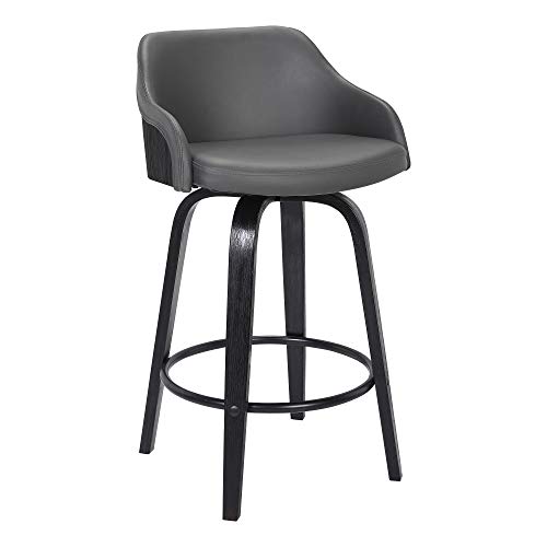 Alec Faux Leather Swivel Barstool, 26' Counter Height, Black and Gray