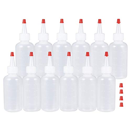 BENECREAT 12Pack 4 Ounce Plastic Squeeze Dispensing Bottles with Red Tip Caps and Measurement - Good For Crafts, Art, Glue, Multi Purpose