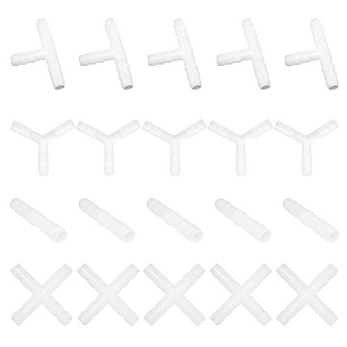 Joywayus Hose Barb Fitting,3/8' Barbed Tee Y 3 Way Cross 4 Way Splicer Adapter,20 Pcs Union Fitting Kit