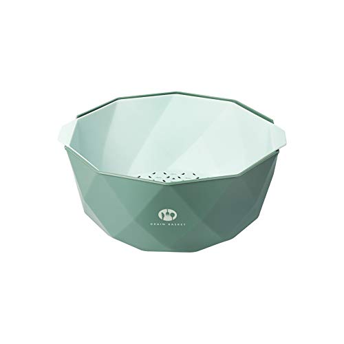 Kitchen Colander Set | pasta strainer, Fruit and Vegetable Colander, Geometric Strainer Bowl | Morandi Color Double Layered Drain Basin and Basket (Large, Green)