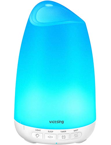VicTsing 150ml Essential Oil Diffuser, 3rd Version Aromatherapy Diffusers Ultrasonic Cool Mist Humidifier with Sleep Mode, Waterless Auto-Off & 8-Color LED Light for Home Office Room Baby-White