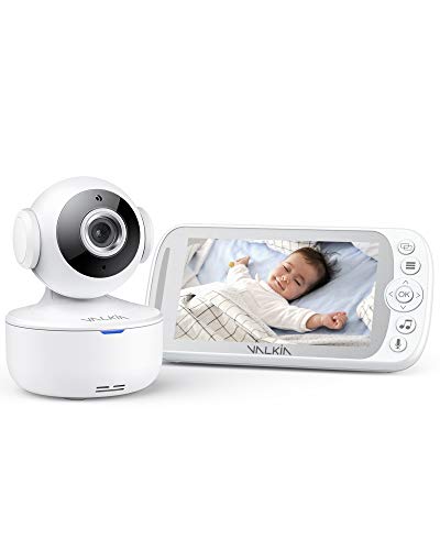 Baby Monitor VALKIA 720P 5' HD Display Video Baby Monitor with Camera & Audio, Night Vision, 2-Way Talk, Remote Pan-Tilt, Temp Monitor, Lullabies, 980ft Range (White)