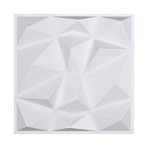 Art3d Decorative 3D Wall Panels in Diamond Design, 12'x12' Matt White (33 Pack)