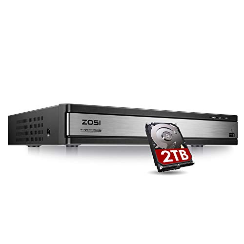 ZOSI 1080p Lite 16 Channel Security DVR Recorder, H.265+ Hybrid 4-in-1(Analog/AHD/TVI/CVI) CCTV DVR for Security Camera,Motion Detection,Mobile Remote Control,Email Alarm,2TB Hard Drive Included
