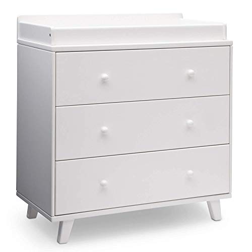 Delta Children Ava 3 Drawer Dresser with Changing Top, White