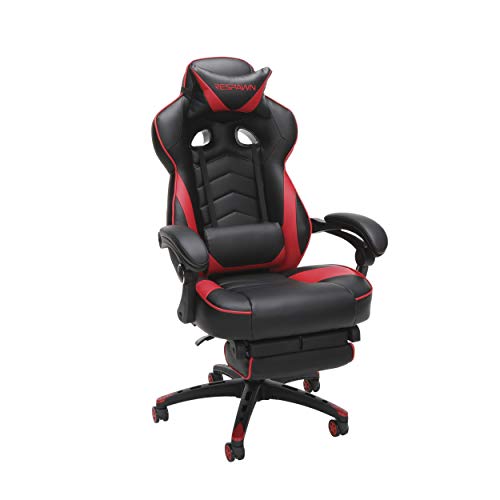 RESPAWN 110 Racing Style Gaming Chair, Reclining Ergonomic Leather Chair with Footrest, in Red (RSP-110-RED)