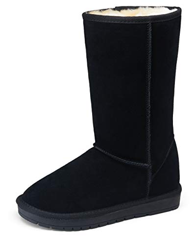 VEPOSE Women's Snow Boots Warm Suede Mid Calf Booties Classic Winter Knee High Shoes Black(8,Tall Winter-988-Black)