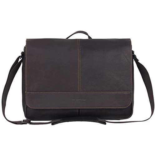 Kenneth Cole Reaction Risky Business Messenger Full-Grain Colombian Leather Crossbody Laptop Case & Tablet Day Bag, Dark Brown, One Size