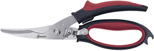 Gerior Spring Loaded Poultry Shears - Heavy Duty Kitchen Scissors for Cutting Chicken, Poultry, Game, Bone, Meat - Chopping Food, Herb - Stainless Steel – Black and Red