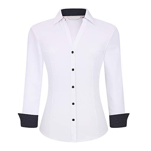 Alex Vando Womens Dress Shirts Wrinkle Free Regular Fit Long Sleeve Stretch Bamboo Work Shirt,White,L