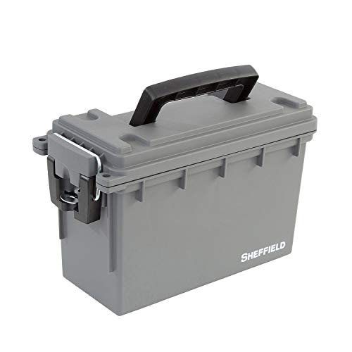 Sheffield 12628 Field Box | Great Pistol, Rifle, or Shotgun Ammo Storage Box or Tackle Box | Safe & Tamper-Proof with 3 Locking Options | Stackable and Water Resistant | Gray | Made in The U.S.A.