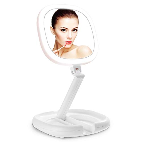 Beautifive Lighted Makeup Mirror, Double Sided Magnifying Mirror, Vanity Mirror with Lights, Smart Design with Brightness&Angle&Height Adjustability, Folding Compact Mirror, LED Mirror for Travel