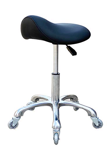 FRNIAMC Professional Saddle Stool with Wheels Ergonomic Swivel Rolling Height Adjustable for Clinic Dentist Beauty Salon Tattoo Home Office (Black)