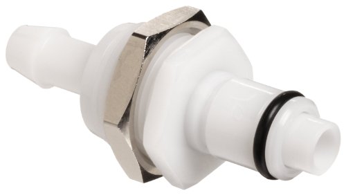 Value Plastics XQCVBM755-1006-B Natural Acetal Tube Fitting, Barbed Valved Panel Mount Coupling, 1/4' (6.4 mm) Tube ID, Buna-N O-Ring, Male (Pack of 10)