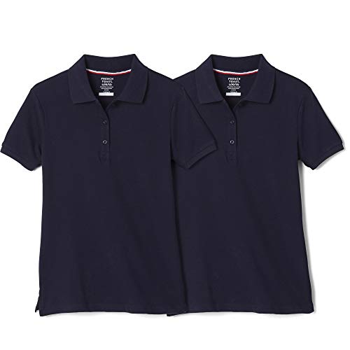 French Toast Girls' Big Short Sleeve Stretch Pique Polo-2 Pack, Navy, 10-12