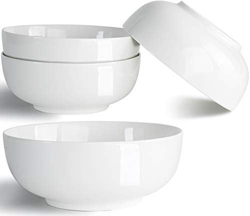 32 Ounce Large Soup Bowls, Salad Bowls, Cereal Bowls, Pasta Bowls, Pho Bowls, Chunni Durable Porcelain White Bowls Set of 4, 7 Inch