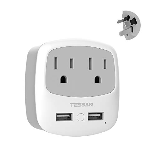 China Australia New Zealand Power Plug Adapter, TESSAN Type I Travel Adaptor with 2 USB Ports 2 American Outlets, US to Australian AU Fiji Argentina Charger Adapter