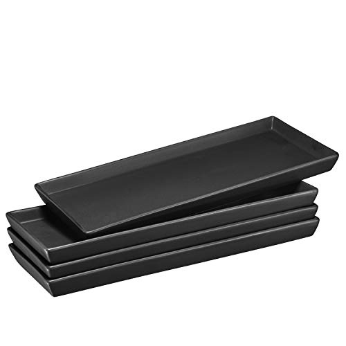 Bruntmor Black Ceramic Platter Trays – High Grade, Safe for Dishwasher, Microwave, and Freezer, 14” X 6” Serving Dish Plate Tray Set of 4