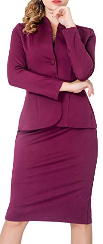 Marycrafts Women's Formal Office Business Work Jacket Skirt Suit Set 6 Burgundy