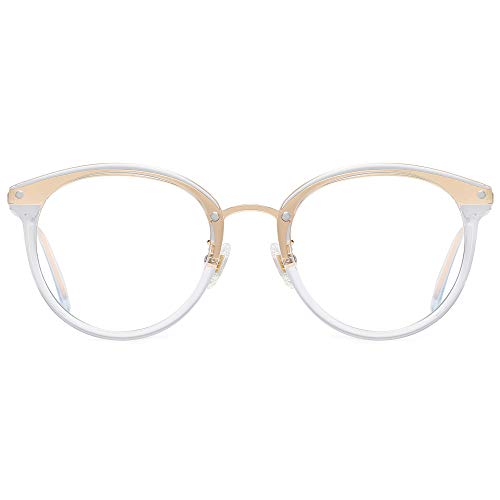 SOJOS Retro Round Blue Light Blocking Glasses TR90 Computer Eyeglasses Ashley SJ9001 with Crystal Frame/Anti-Blue Light Lens