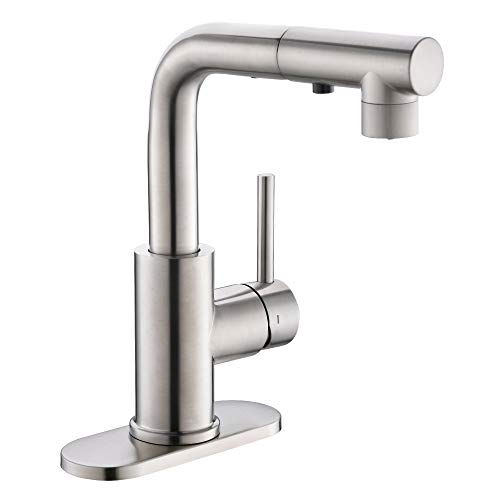 Bar & Prep Sink Faucet with Magnetic Docking Sprayer, Pull Out Bathroom Faucet in Brush Nickel, Wet & Mini Bar Faucet