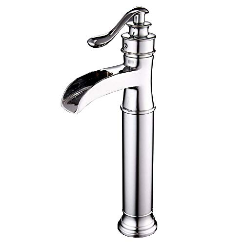 BWE Waterfall Spout Single Handle Lever Hole Commercial Bathroom Vessel Sink Faucet Deck Mount Chrome