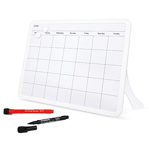 Peachlulu Magnetic Dry Erase Calendar Board 11 x 14 Inches with Stand on Desk, on Fridge, on Wall 2 Markers and 2 Magnets