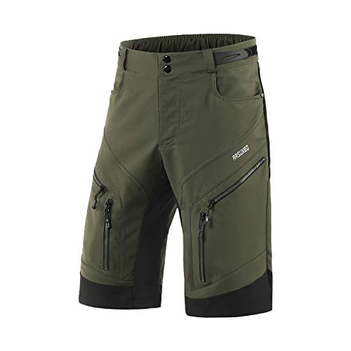 ARSUXEO Men's Loose Fit Cycling Shorts MTB Bike Shorts Water Ressistant 1903 Army Green Size Large
